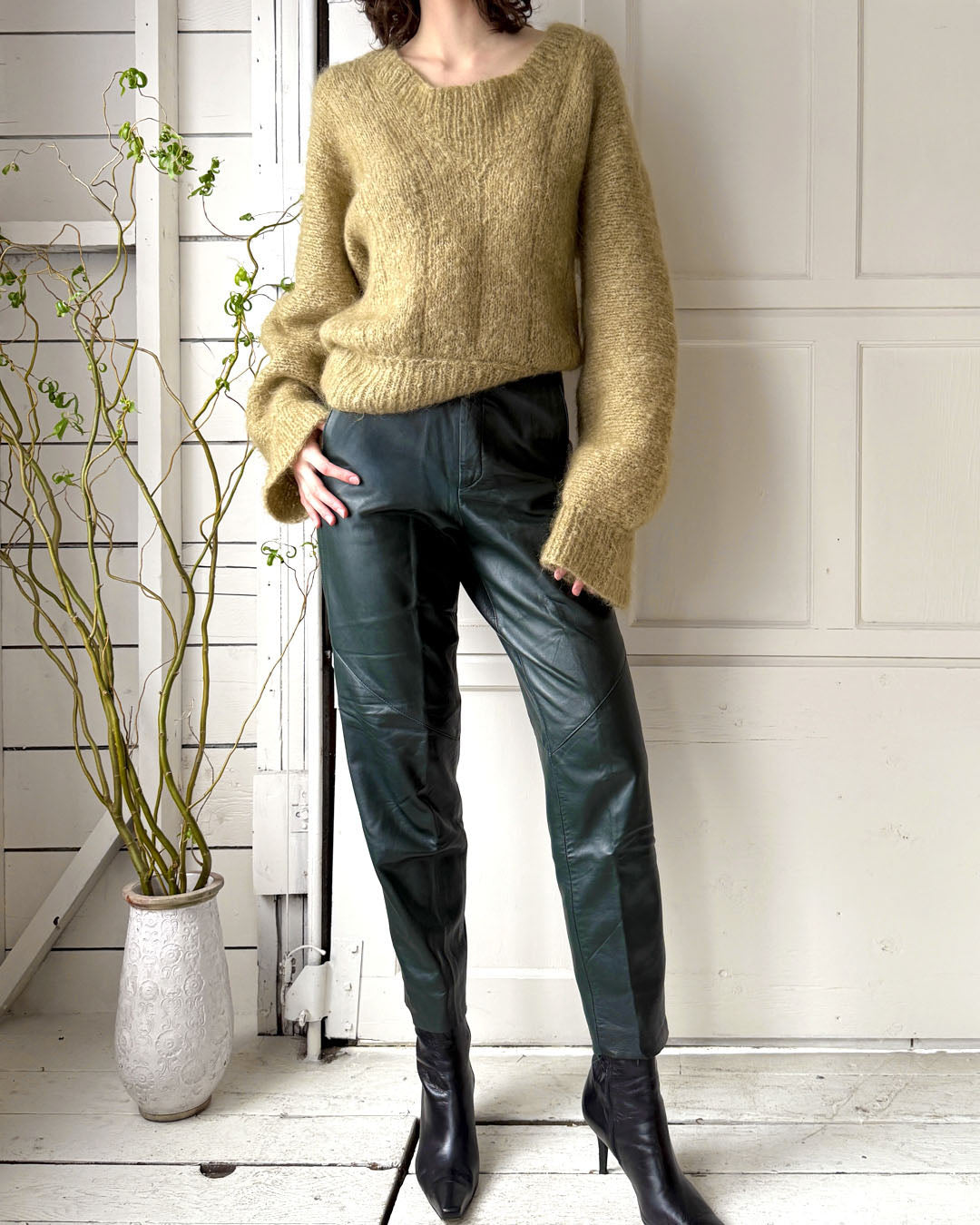 80s Forest Green Leather Pants | M