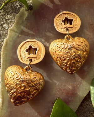 80s Gold Puffy Heart Earrings