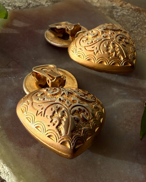 80s Gold Puffy Heart Earrings