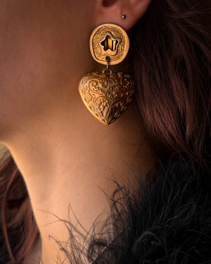 80s Gold Puffy Heart Earrings