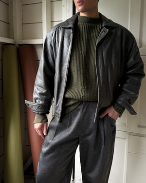 80s Gray Leather Bomber | S