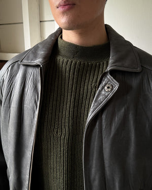 80s Gray Leather Bomber | S