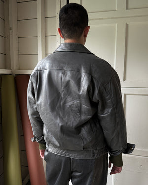 80s Gray Leather Bomber | S