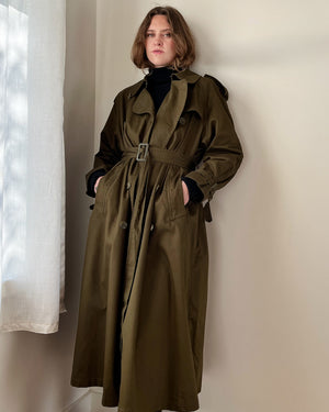 80s Olive Green Belted Trench | M