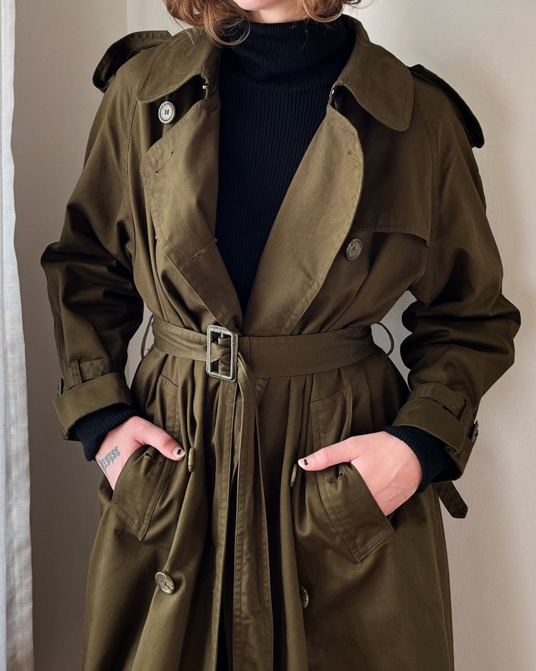 80s Olive Green Belted Trench | M