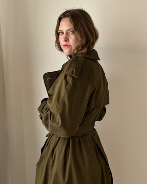 80s Olive Green Belted Trench | M