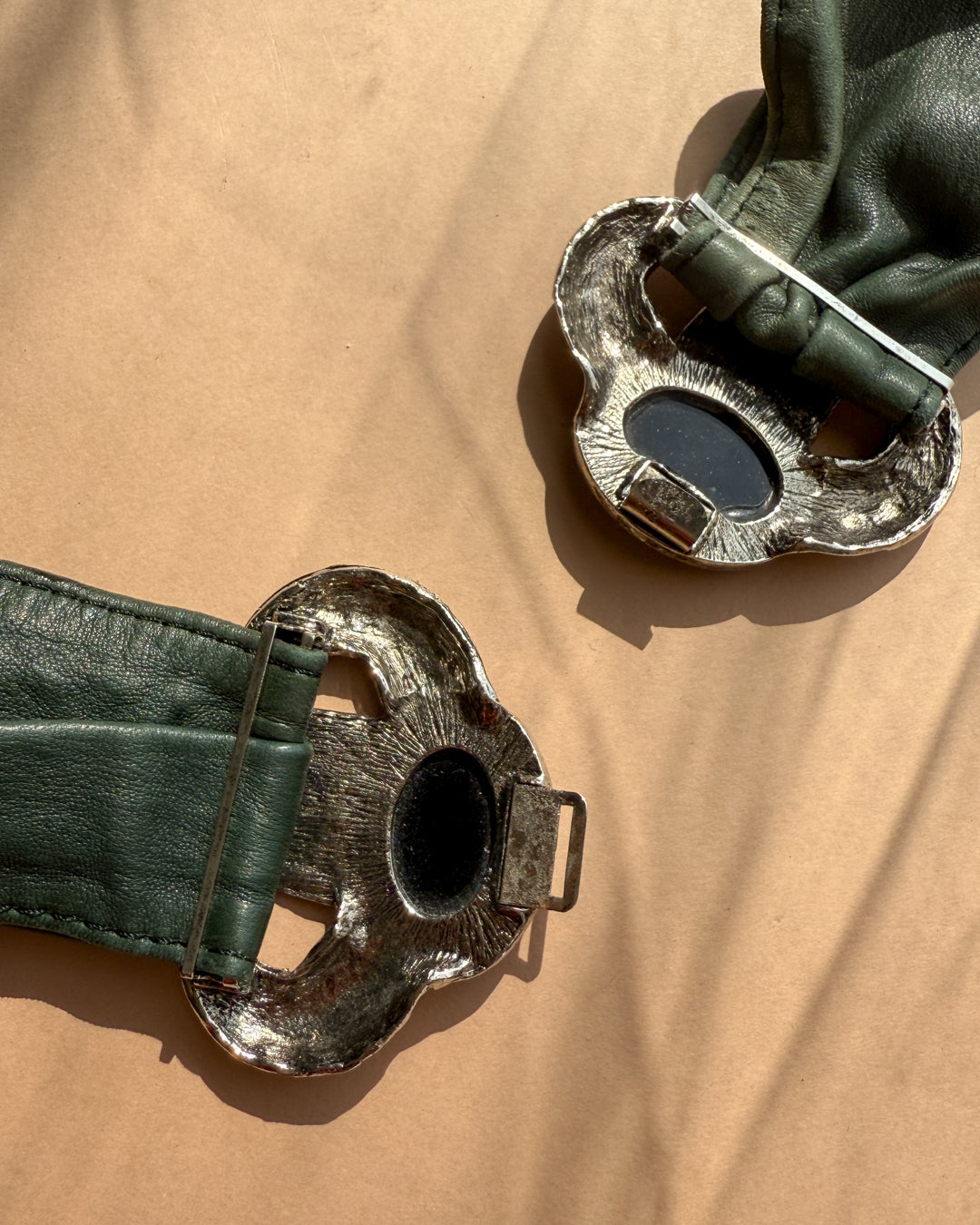 80s Green Leather Belt - Lucky Vintage