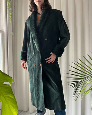 80s Green Shearling Suede Coat | M-L