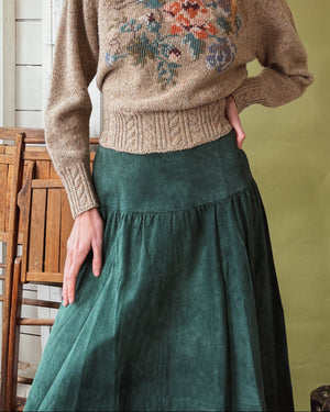 80s Green Suede Midi Skirt | S