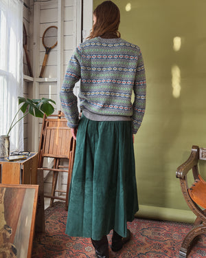 80s Green Suede Midi Skirt | S