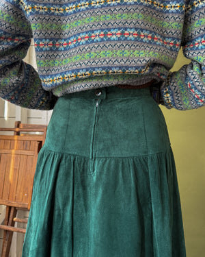 80s Green Suede Midi Skirt | S