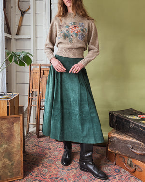 80s Green Suede Midi Skirt | S