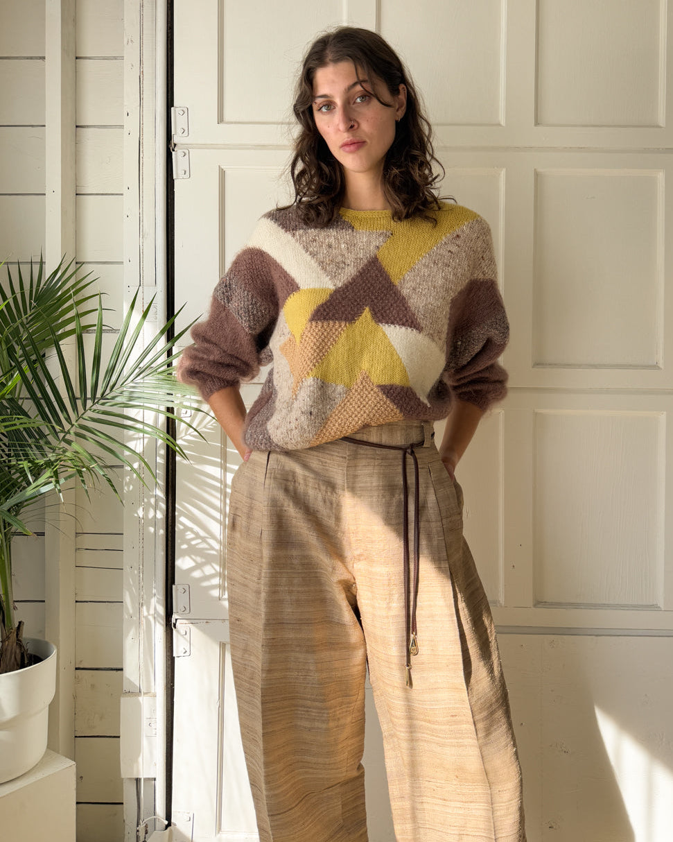 80s Geometric Hand Knit Sweater | M-L