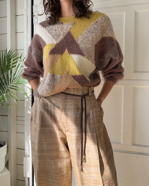 80s Geometric Hand Knit Sweater | M-L