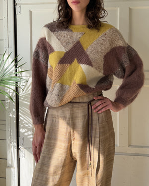 80s Geometric Hand Knit Sweater | M-L
