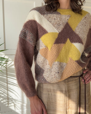 80s Geometric Hand Knit Sweater | M-L