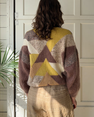 80s Geometric Hand Knit Sweater | M-L