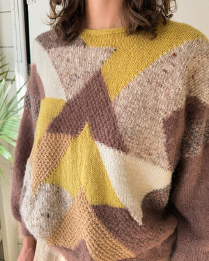 80s Geometric Hand Knit Sweater | M-L