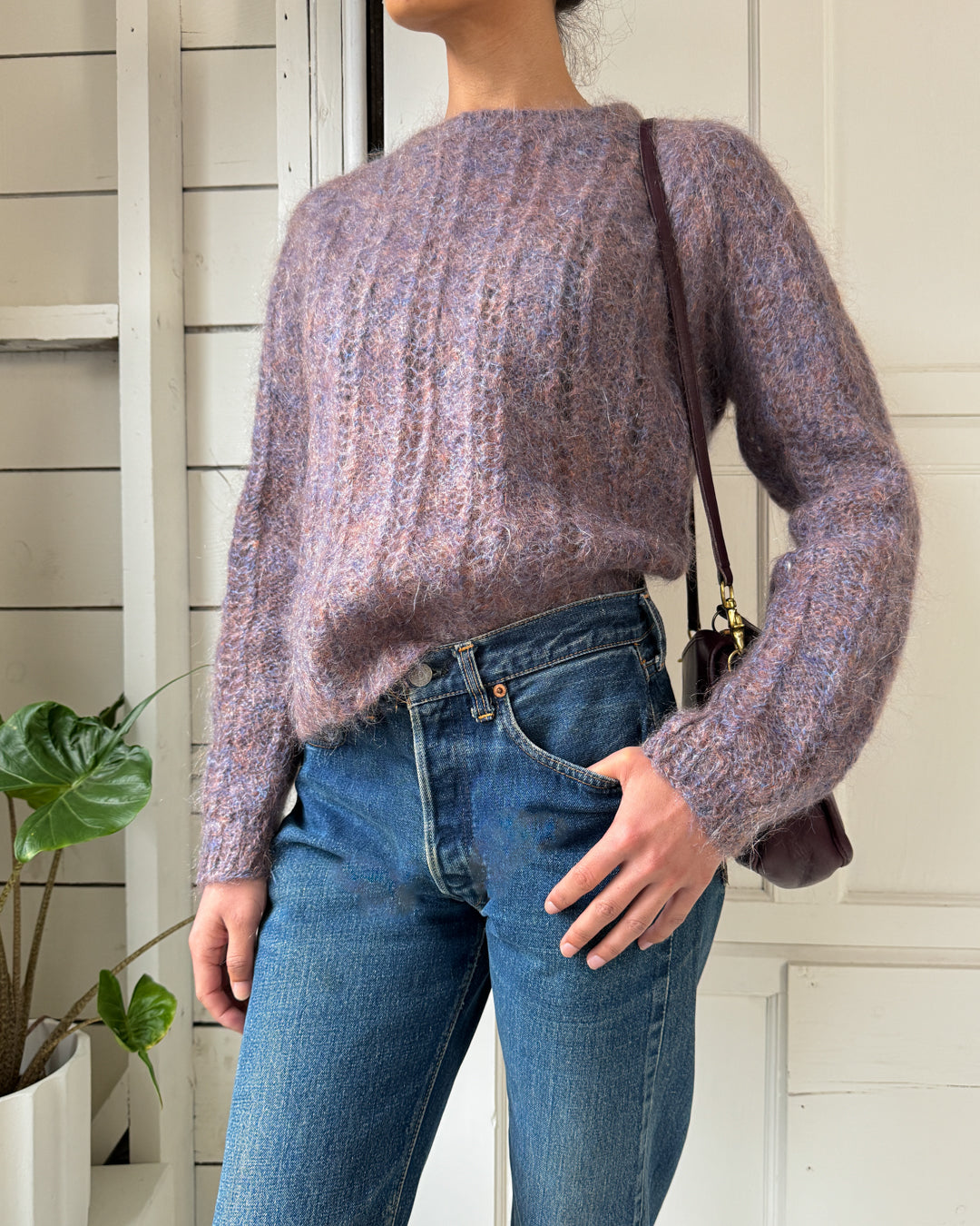 80s Hand Knit Mohair Sweater | M-L