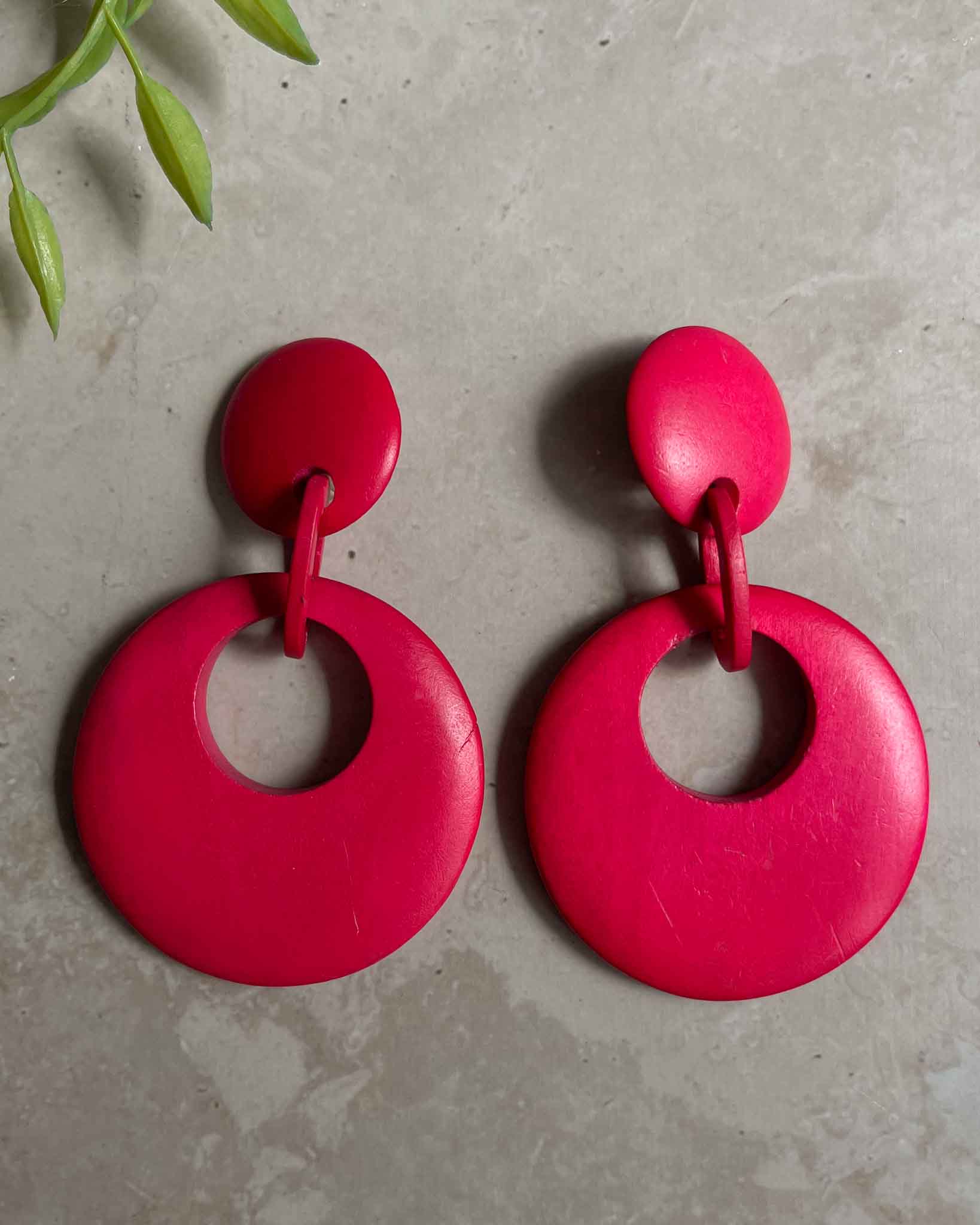 80s Hot Pink Wood Earrings