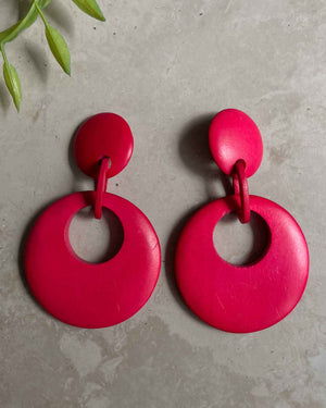 80s Hot Pink Wood Earrings