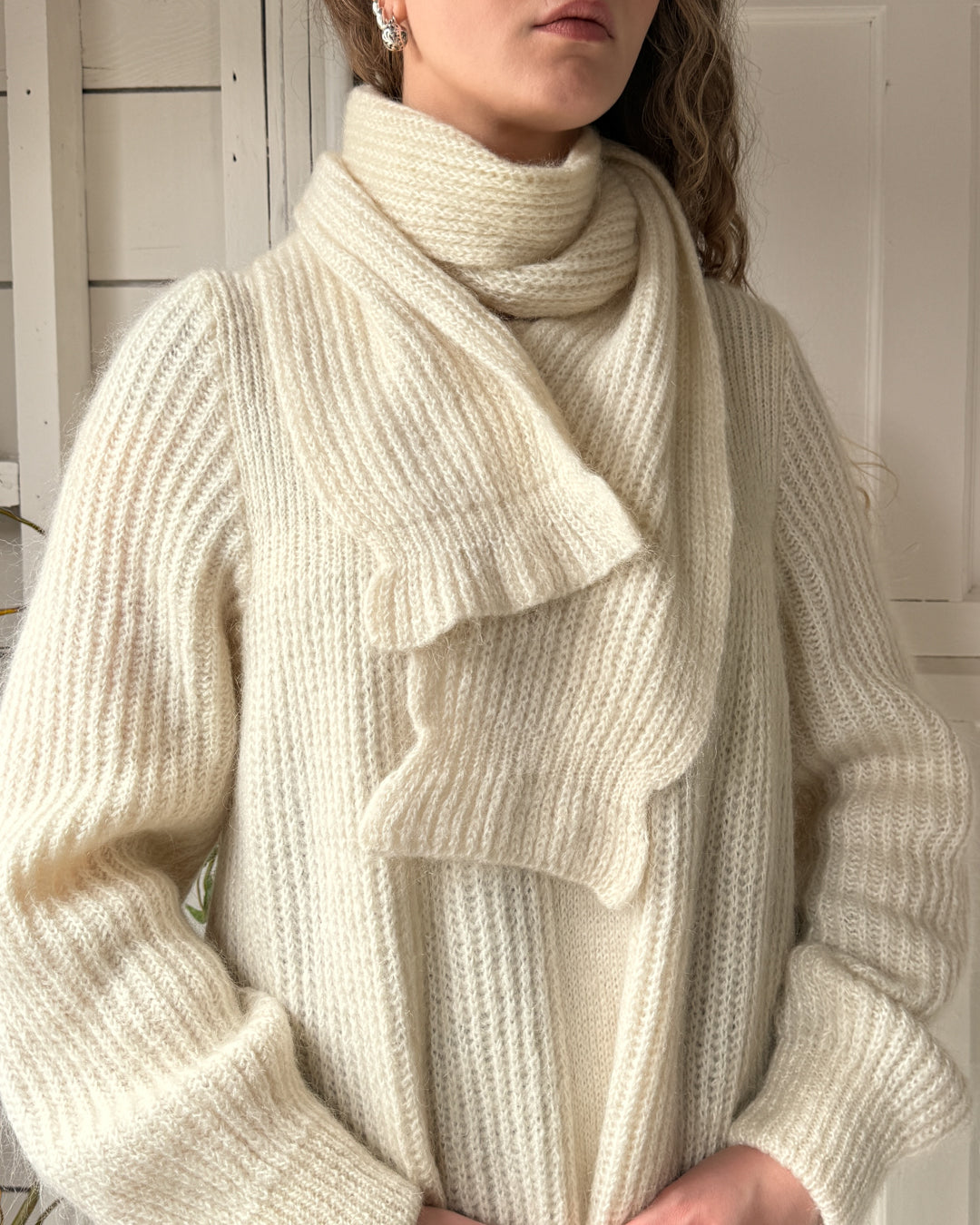 80s Ivory Mohair Sweater Coat | S-M