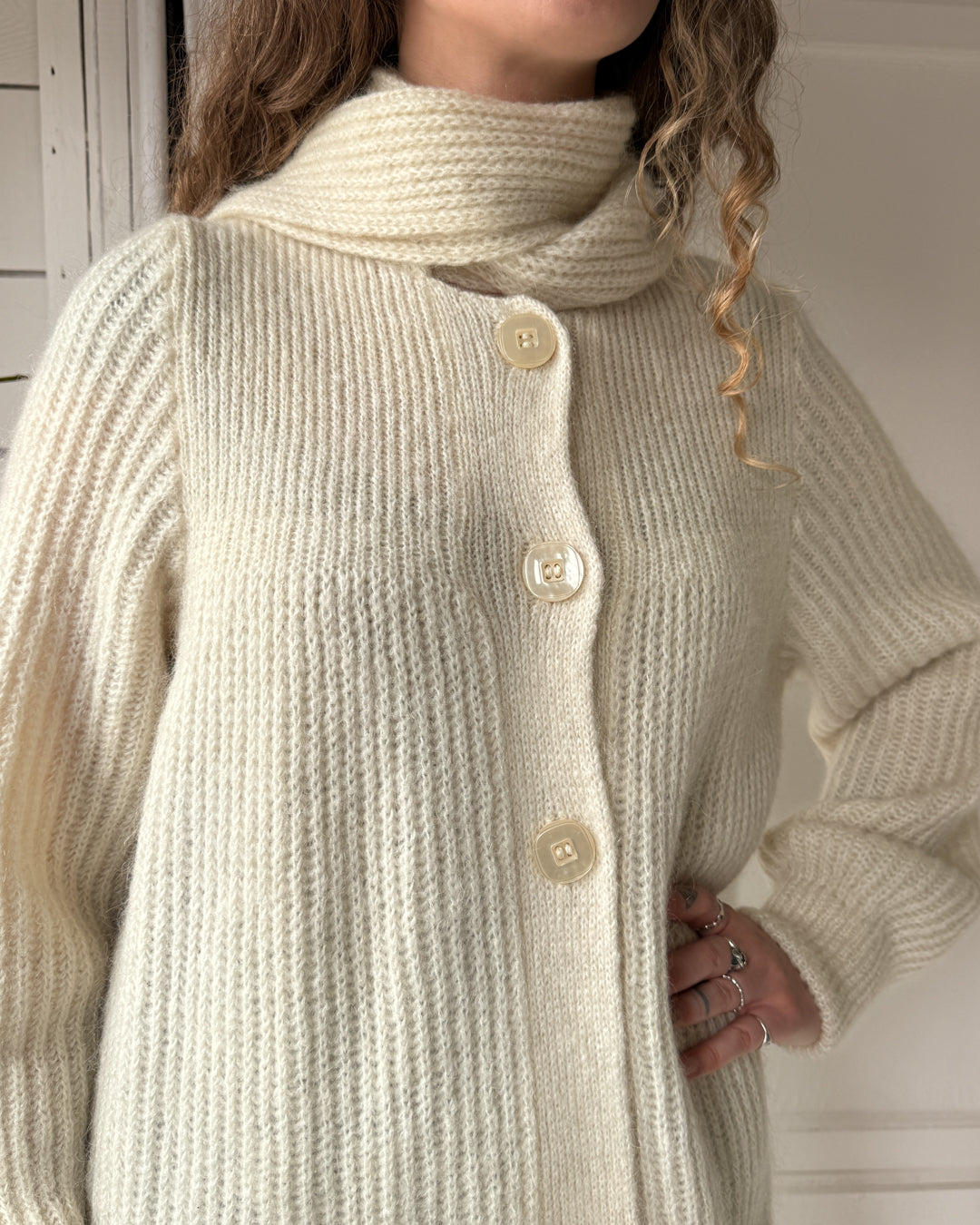 80s Ivory Mohair Sweater Coat | S-M
