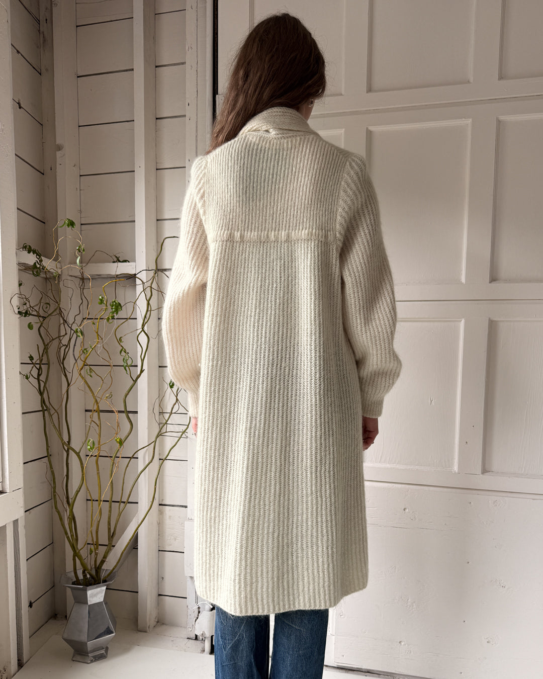 80s Ivory Mohair Sweater Coat | S-M