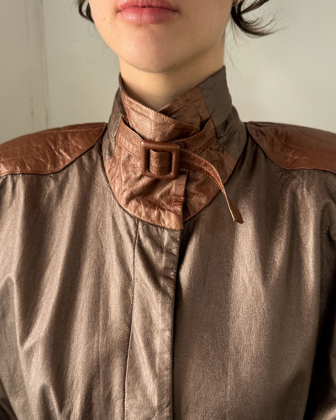 80s Metallic Brown Leather Jacket | S-M
