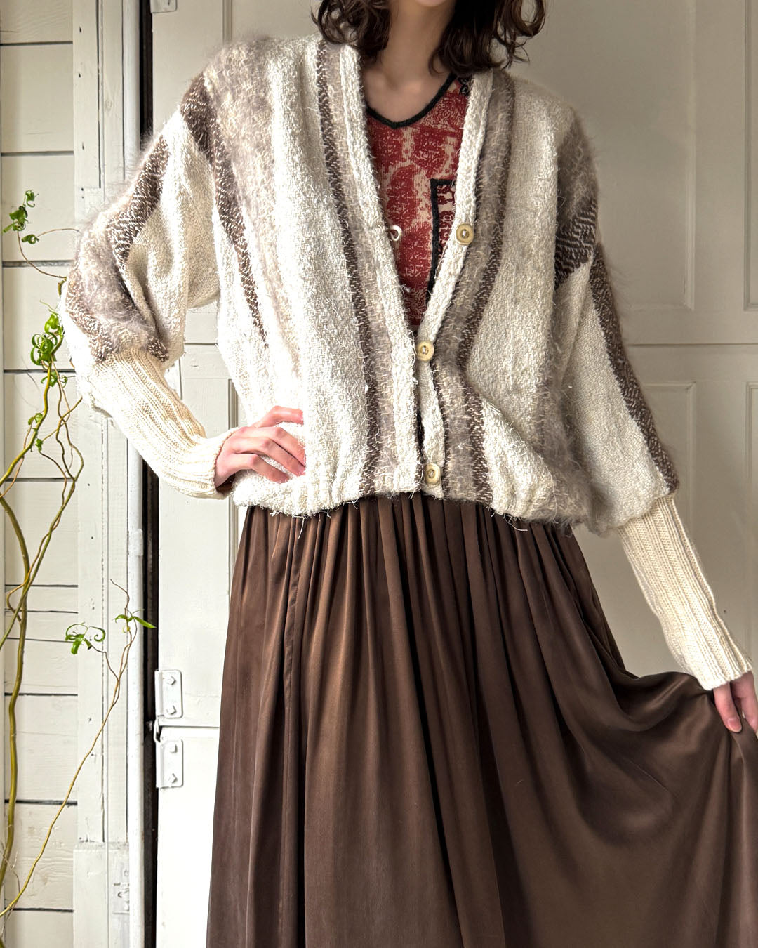 80s Artsy Woven Cardigan | M-L
