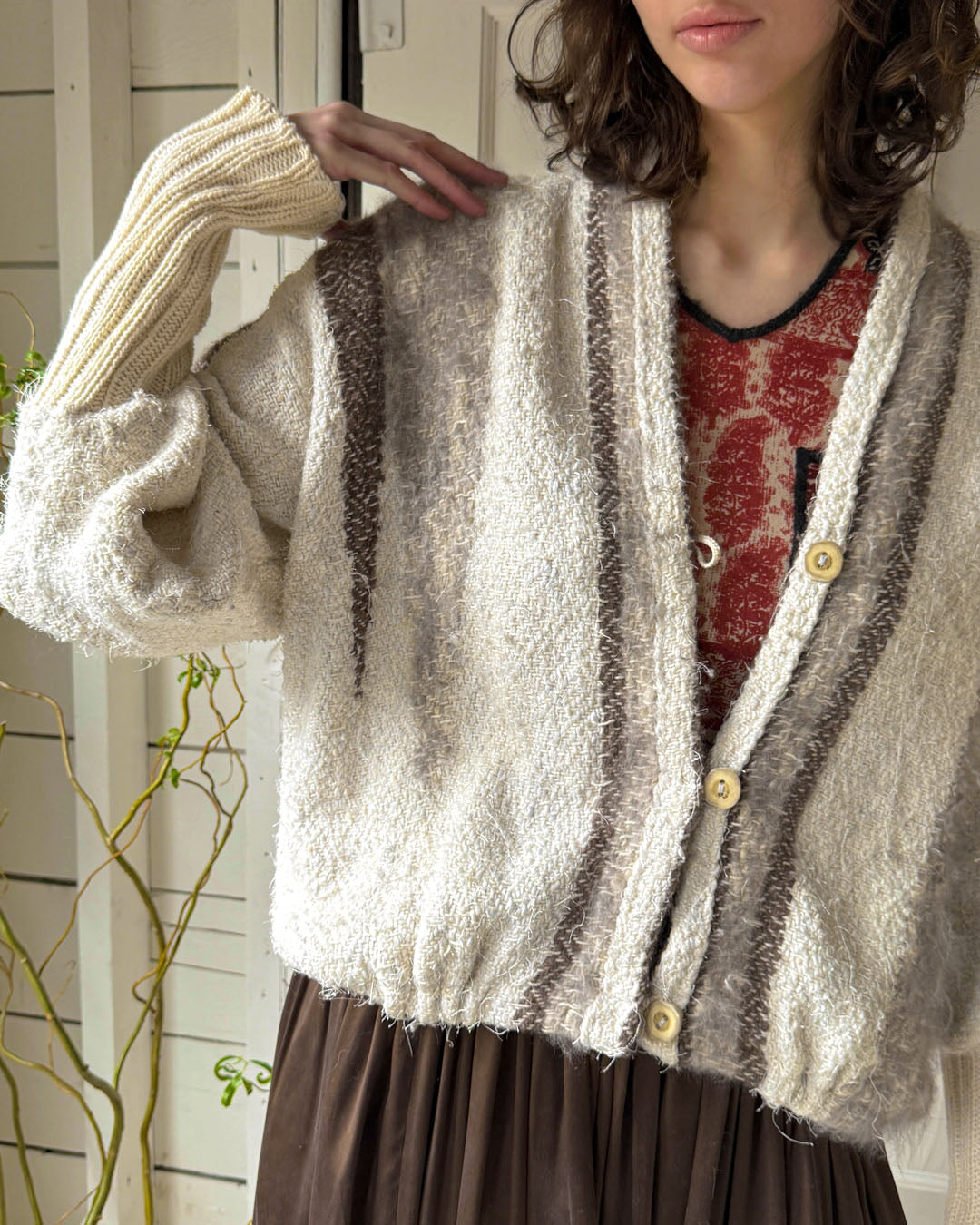 80s Artsy Woven Cardigan | M-L