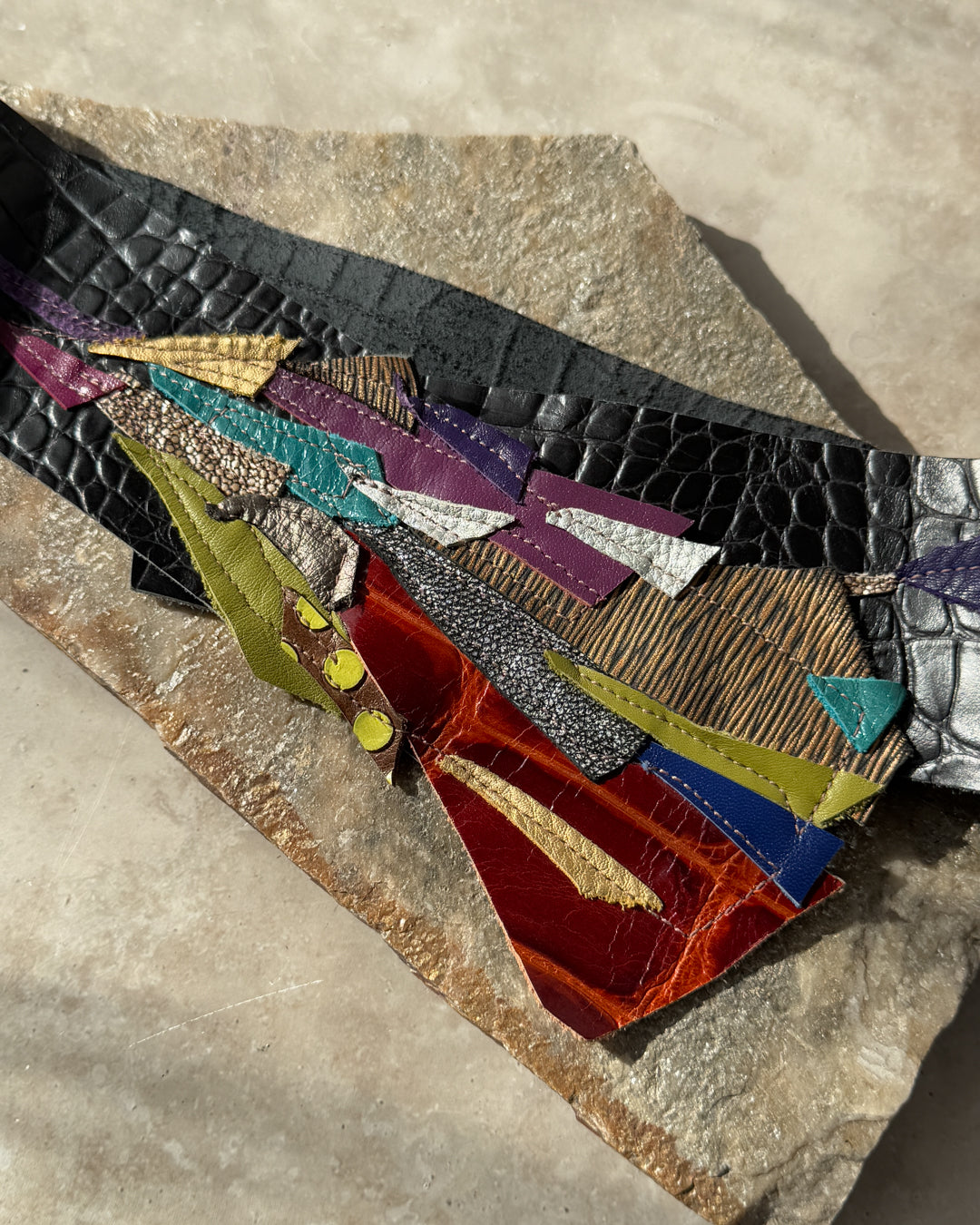 80s Mixed Pattern Leather Belt