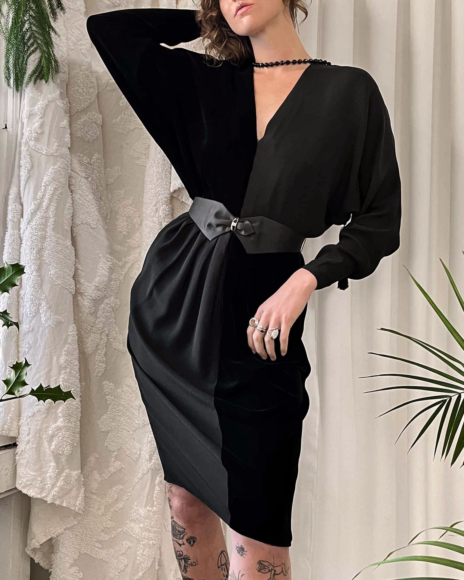 80s Mollie Parnis Checkerboard Dress | M