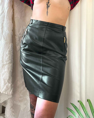 90s Green Vinyl Skirt