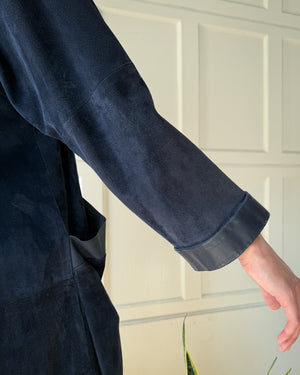 80s Navy Suede Swing Coat | M-L