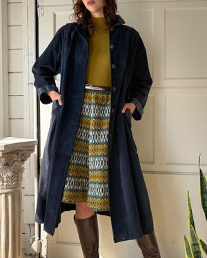 80s Navy Suede Swing Coat | M-L