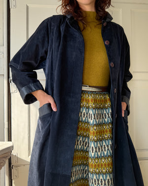 80s Navy Suede Swing Coat | M-L