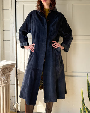 80s Navy Suede Swing Coat | M-L