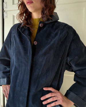 80s Navy Suede Swing Coat | M-L