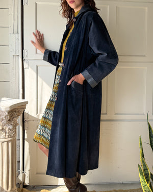 80s Navy Suede Swing Coat | M-L