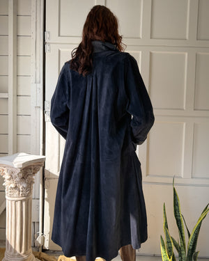 80s Navy Suede Swing Coat | M-L