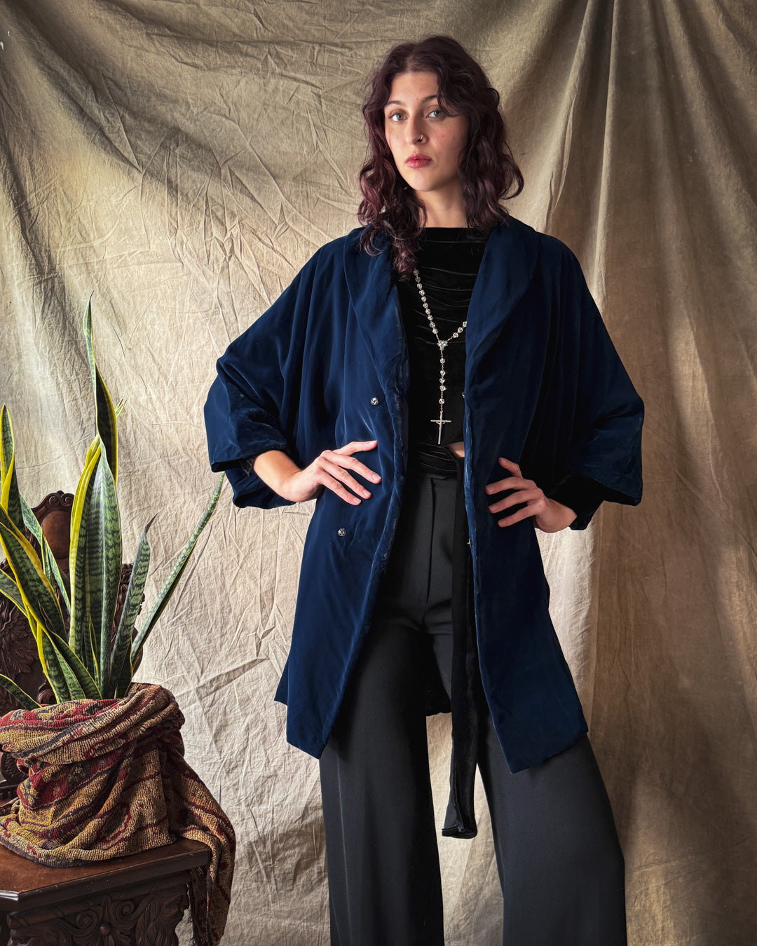 【美品】ARGUE COCOON COAT VEST 80s Velvet Cocoon Coat | M-L - Lucky Vintage