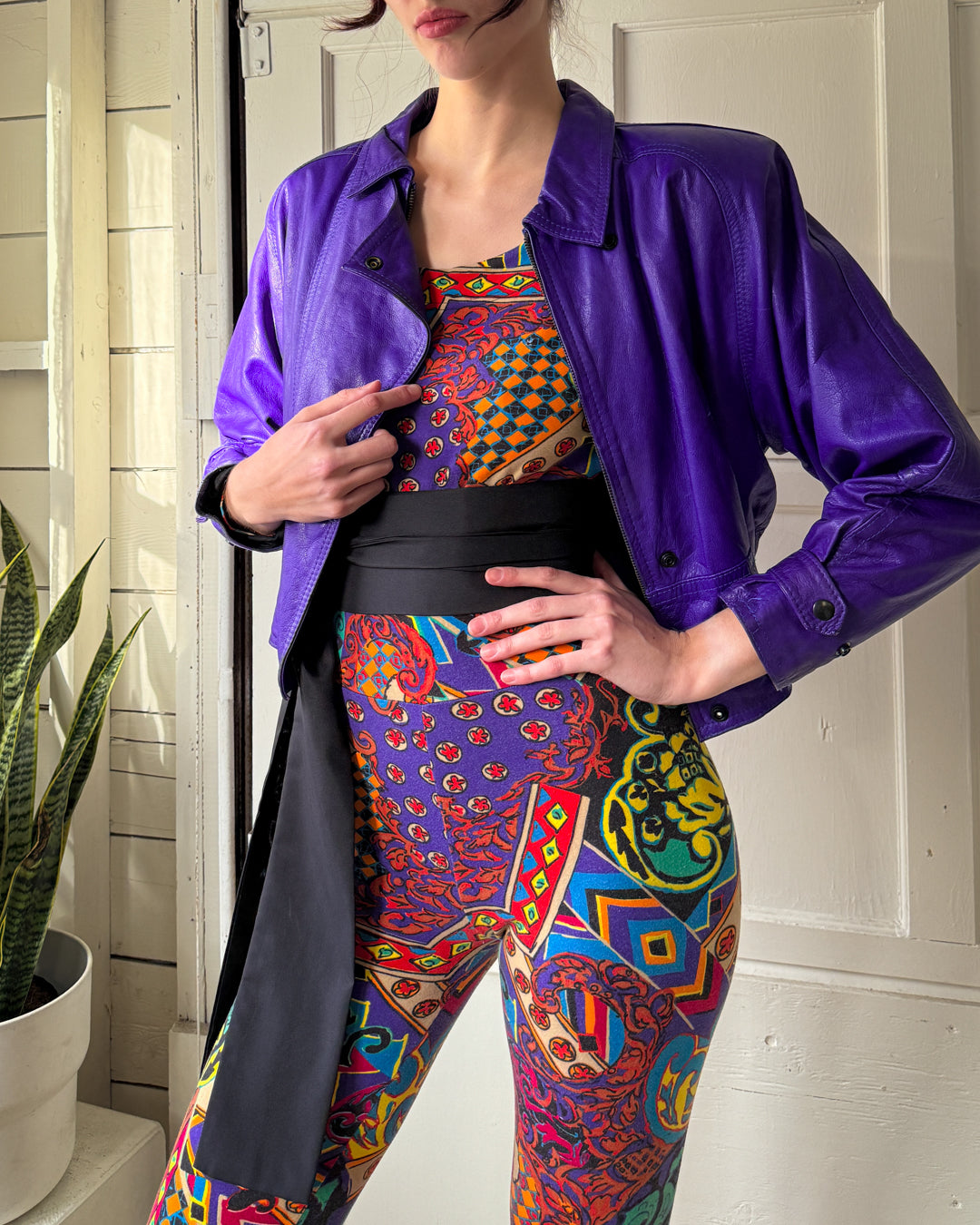 80s Purple Leather Jacket | L