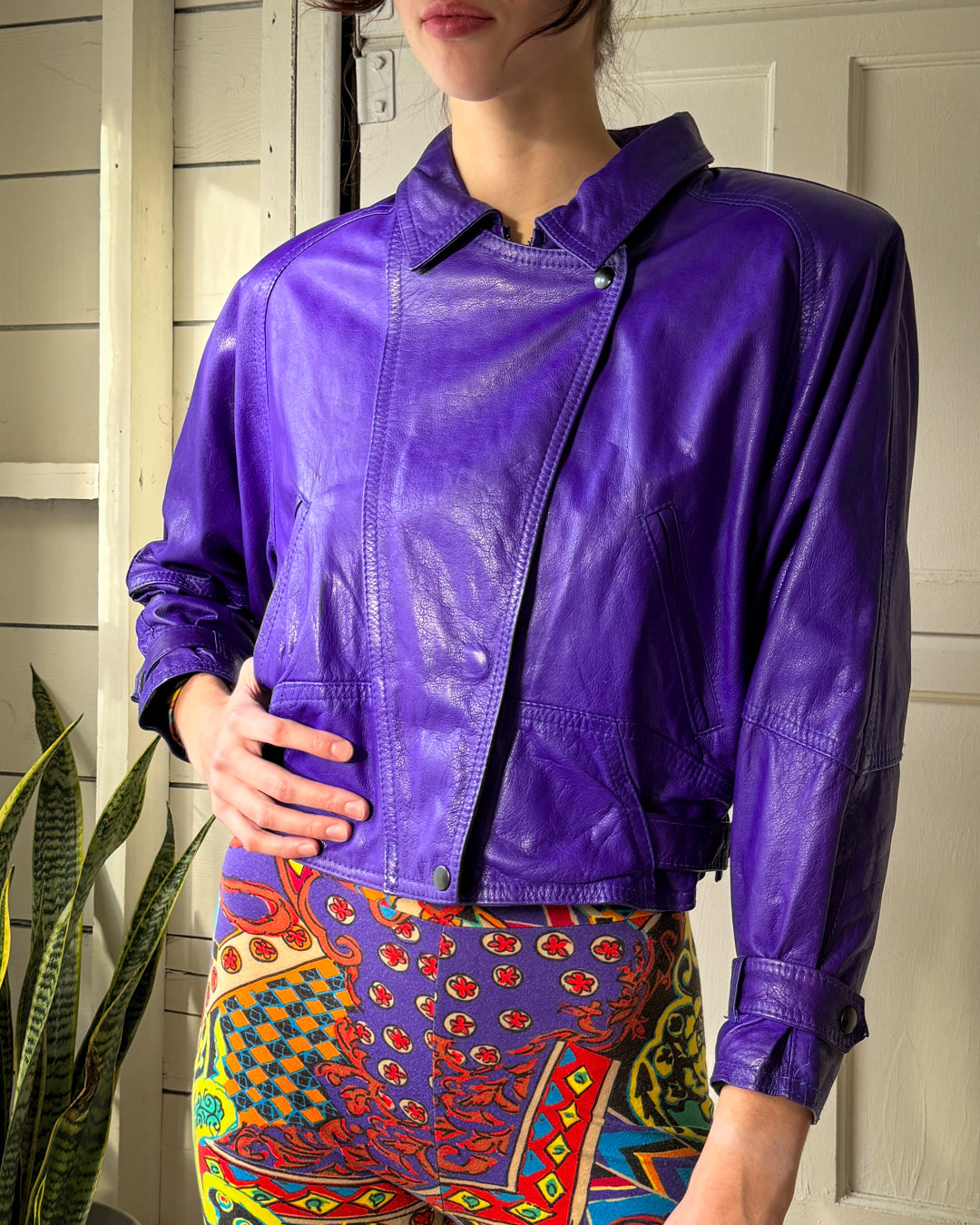80s Purple Leather Jacket | L