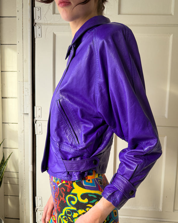 80s Purple Leather Jacket | L - Lucky Vintage