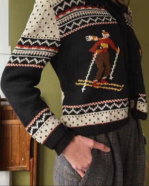 80s Novelty Knit Ski Cardigan | L