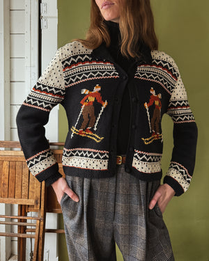 80s Novelty Knit Ski Cardigan | L