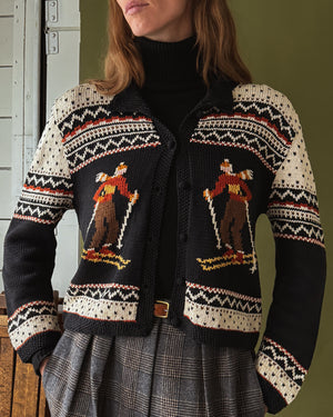 80s Novelty Knit Ski Cardigan | L