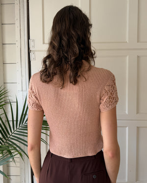 80s Peach Cotton Crochet Top | S