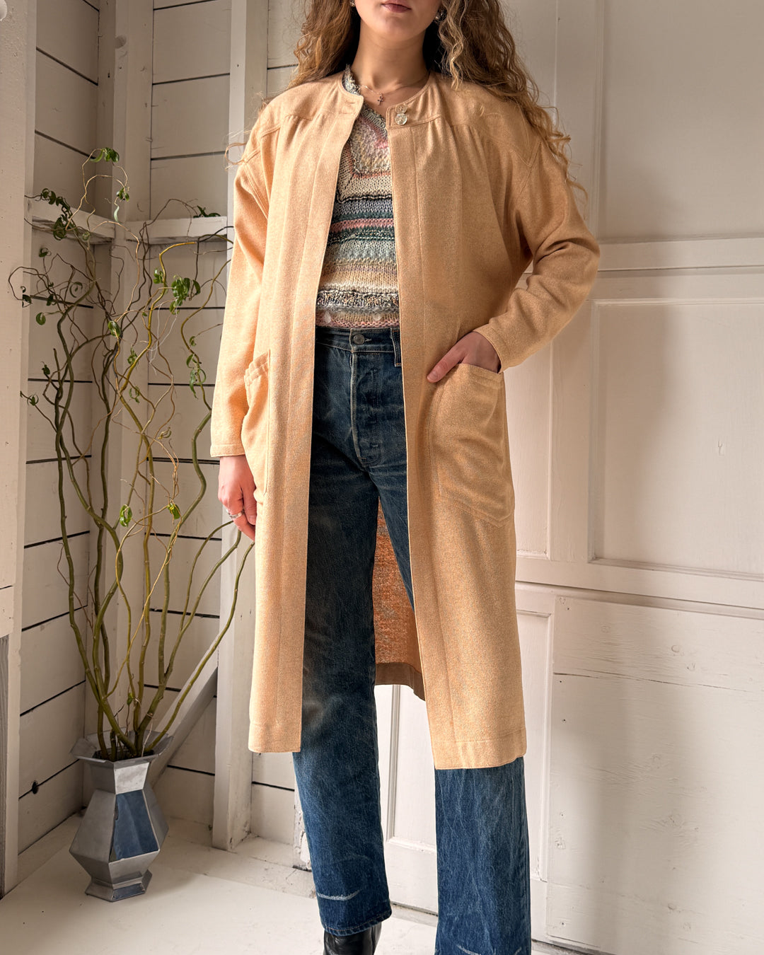 80s Peach Woven Silk Jacket | S-M